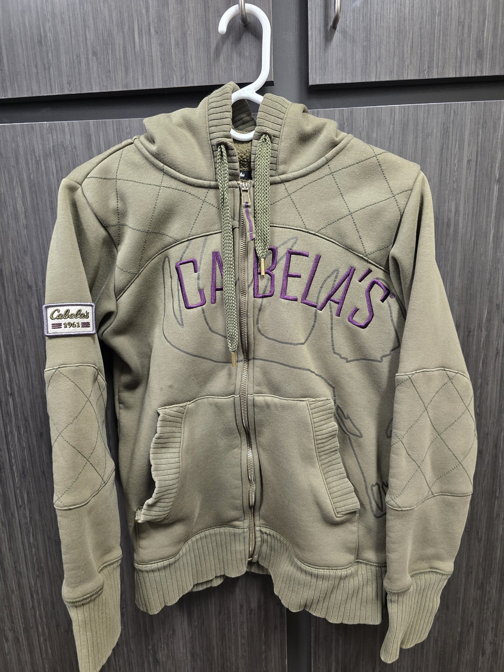Cabela's Women's Small Sherpa Lined Full Zip Hunting Hoodie Deer Graphic Olive